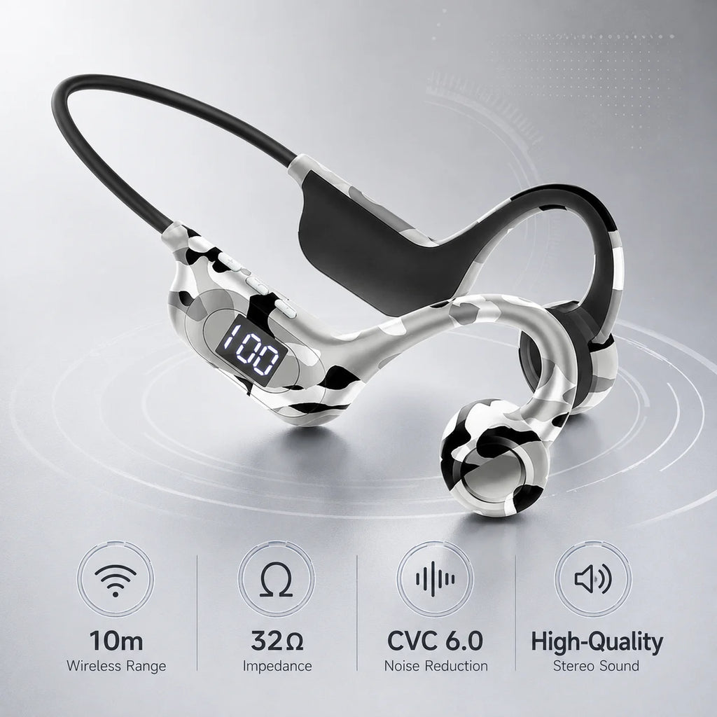 Bone Conduction Headphones Bluetooth Earphones Open Ear Sports Wireless Headset with LED Display TF Card Support Battery Life