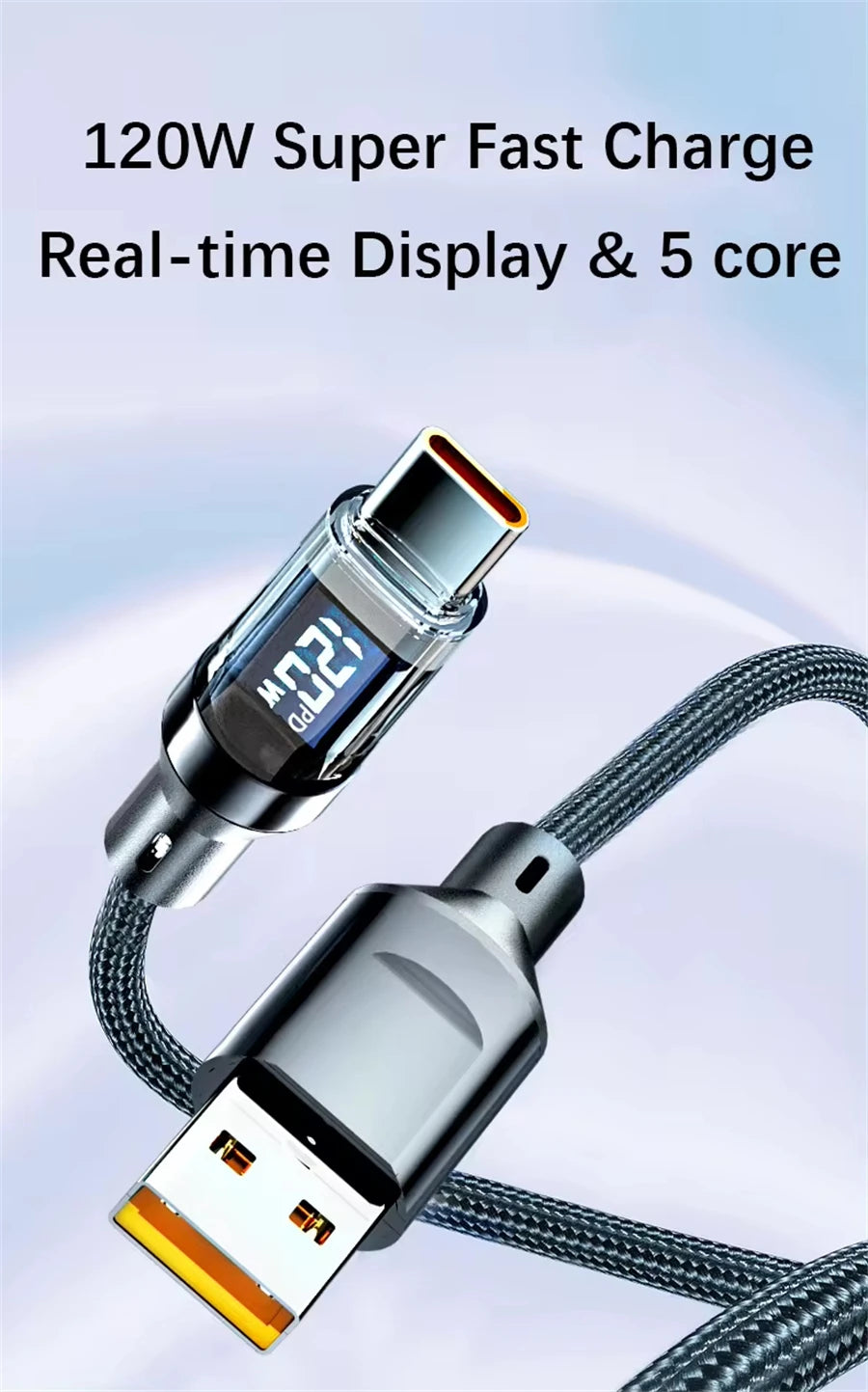 120W Super Fast Charging USB-C Cable with Real-Time Display