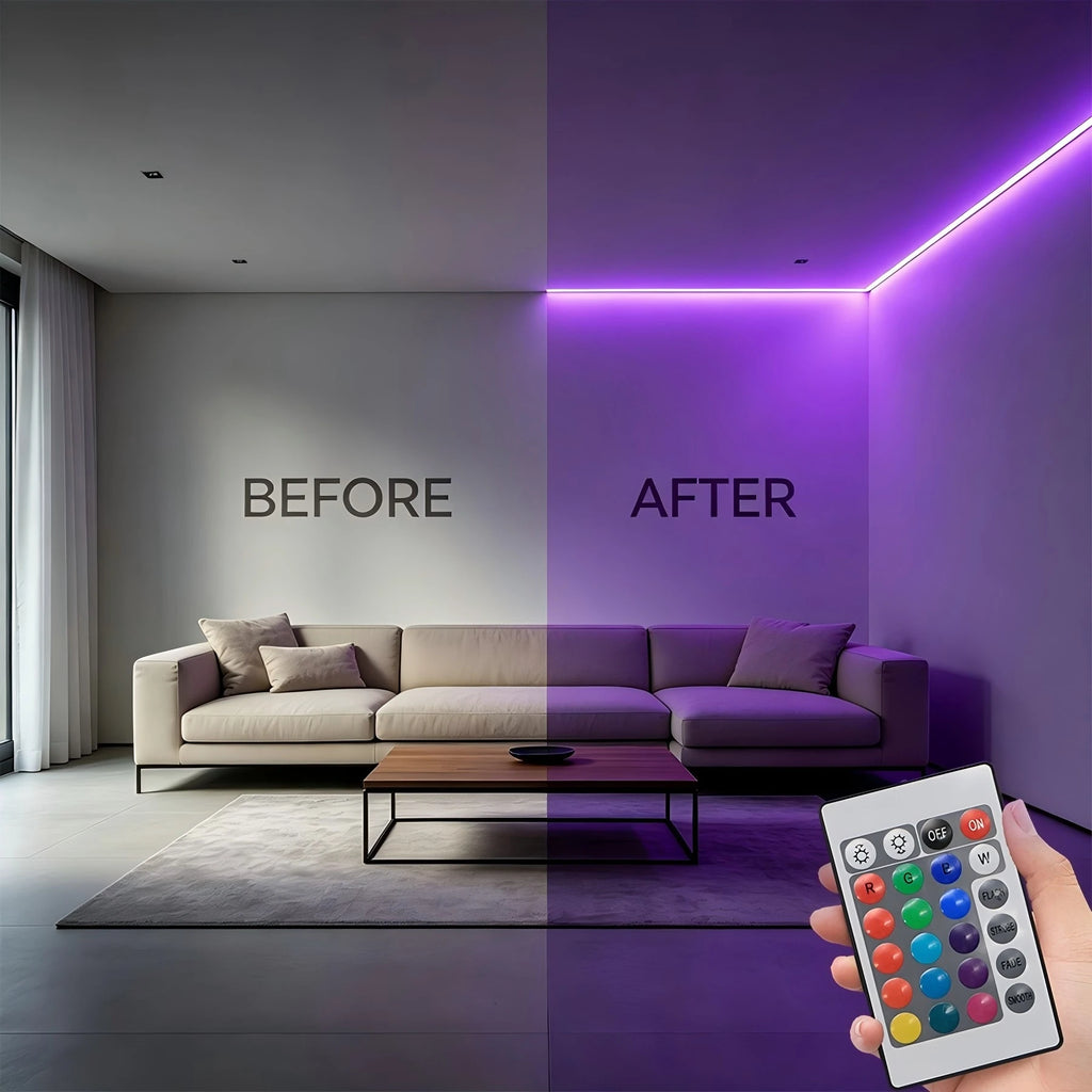 RGB LED strip with 24-key remote control, 5V USB powered. Easy to install, suitable for interior decoration and holiday parties.