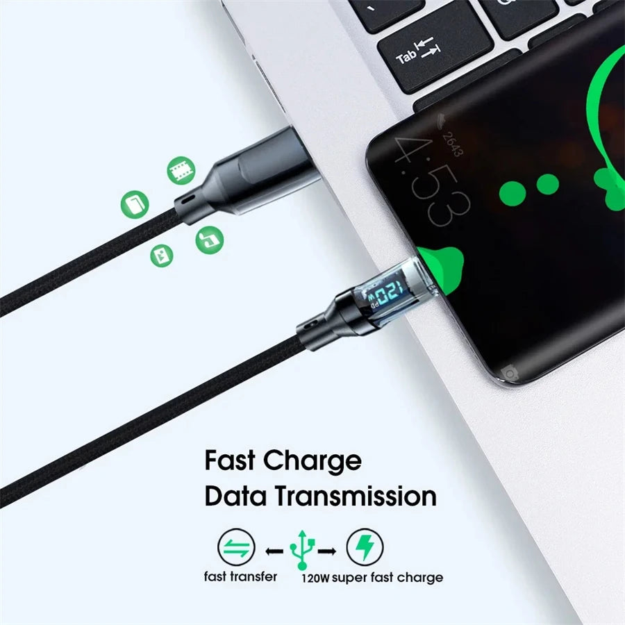 120W Super Fast Charging USB-C Cable with Real-Time Display