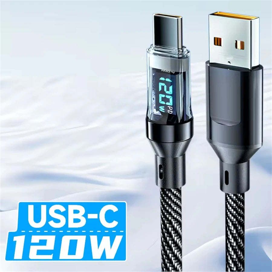 120W Super Fast Charging USB-C Cable with Real-Time Display