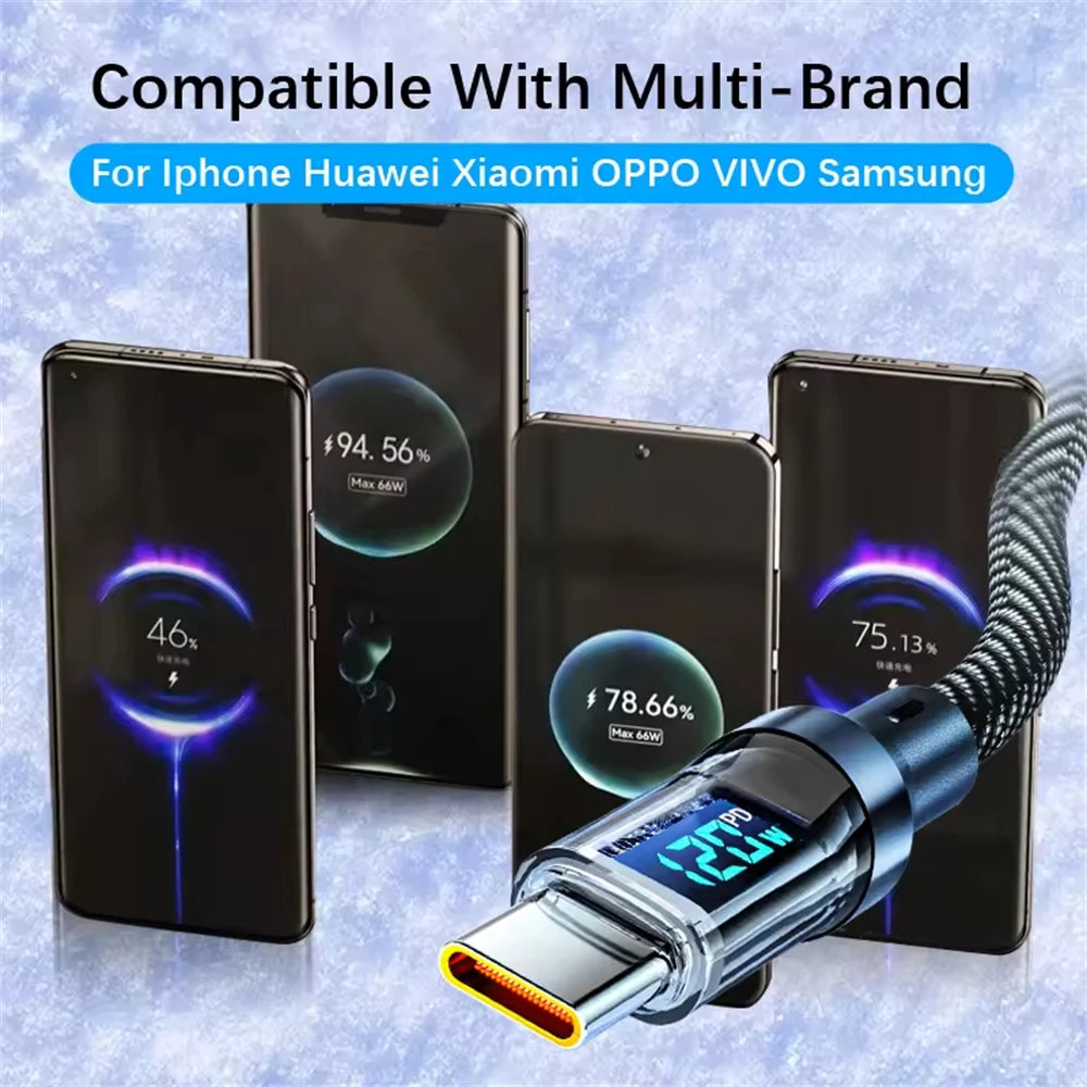 120W Super Fast Charging USB-C Cable with Real-Time Display