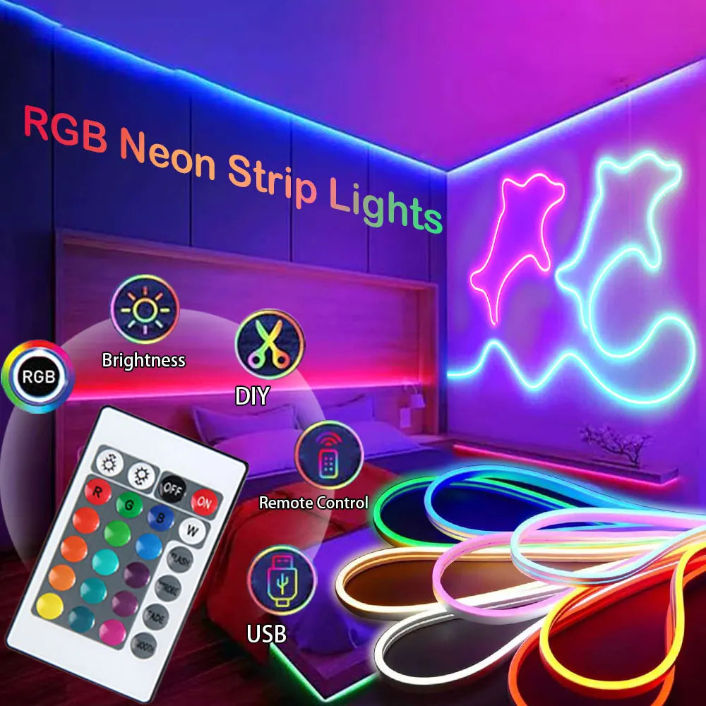 RGB Neon LED Strip Lights USB 5V Strip IP65 Waterproof Control Led Flexible Diode Decoration For Home Living Room Decor Lighting