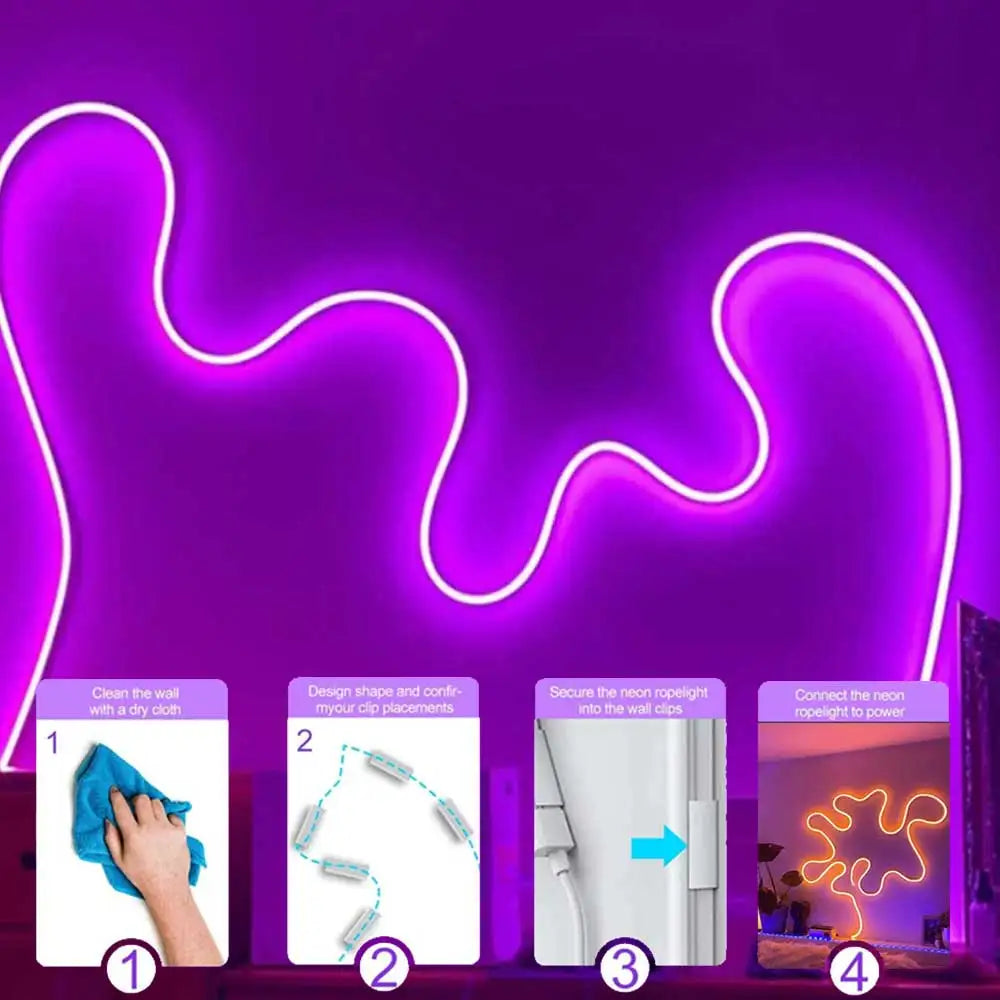 RGB Neon LED Strip Lights USB 5V Strip IP65 Waterproof Control Led Flexible Diode Decoration For Home Living Room Decor Lighting