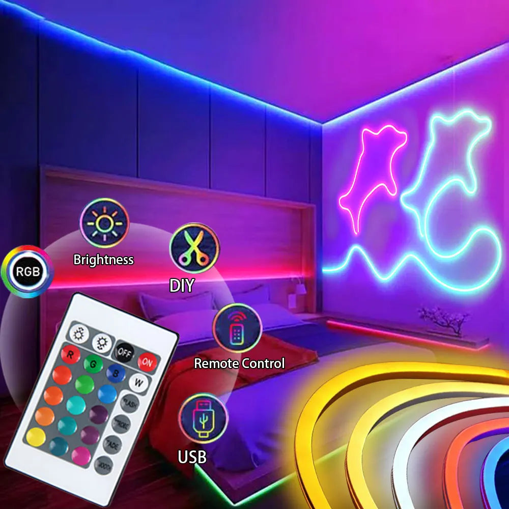 RGB Neon LED Strip Lights USB 5V Strip IP65 Waterproof Control Led Flexible Diode Decoration For Home Living Room Decor Lighting