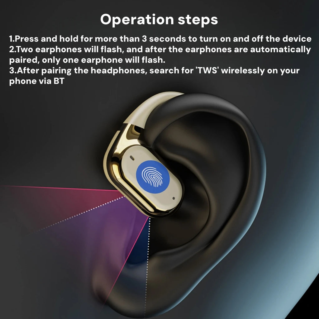 Open Ear Wireless Earbuds Bluetooth Headphones, 50Hrs Playtime Stereo Sound Earphones with IPX7 Waterproof Ear Buds for Fitness