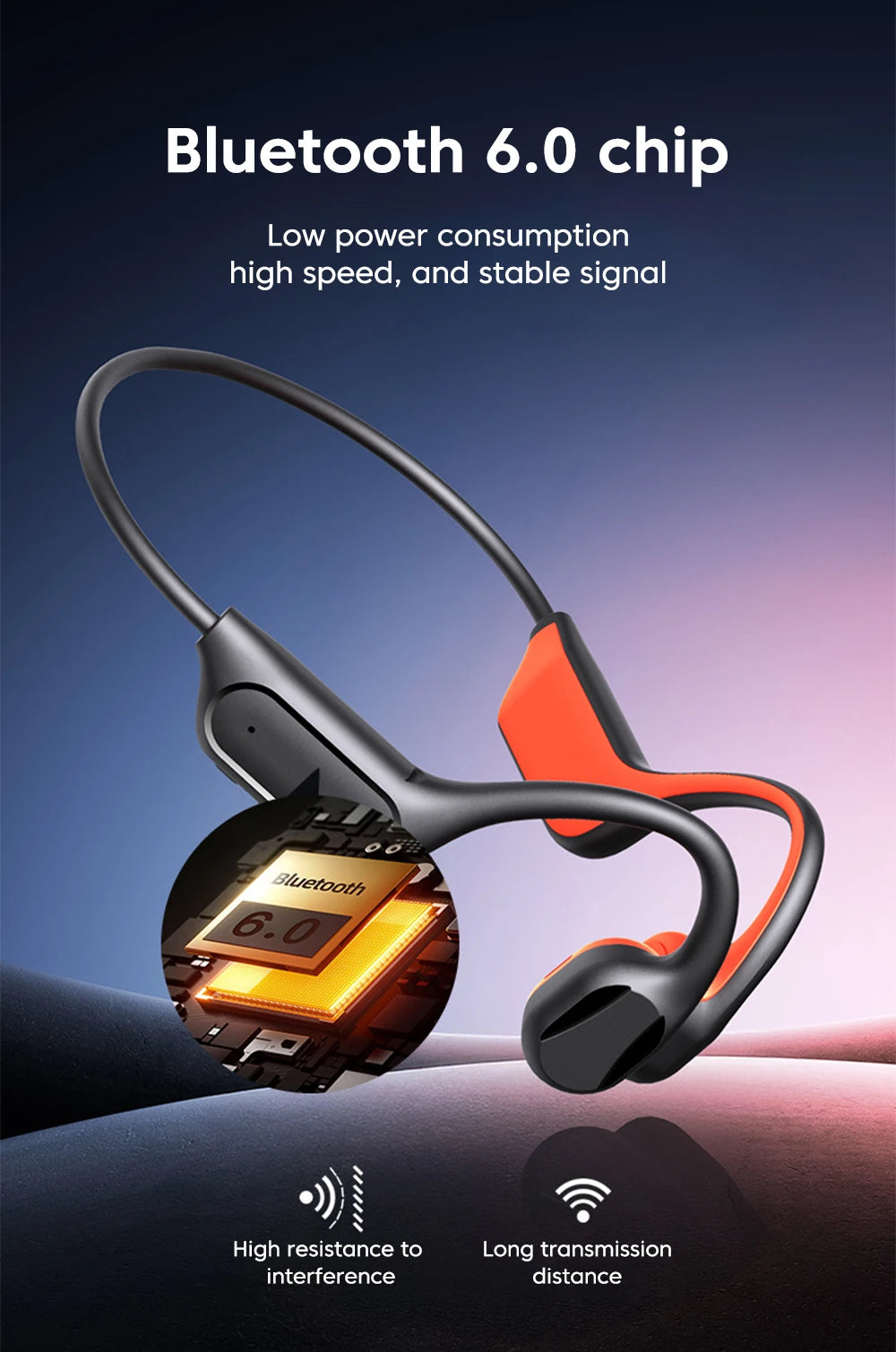 Bone Conduction Earphones Sport Wireless Headphone Bluetooth 6.0 Headset Hands-free with Mic for Running Support For TF Cards