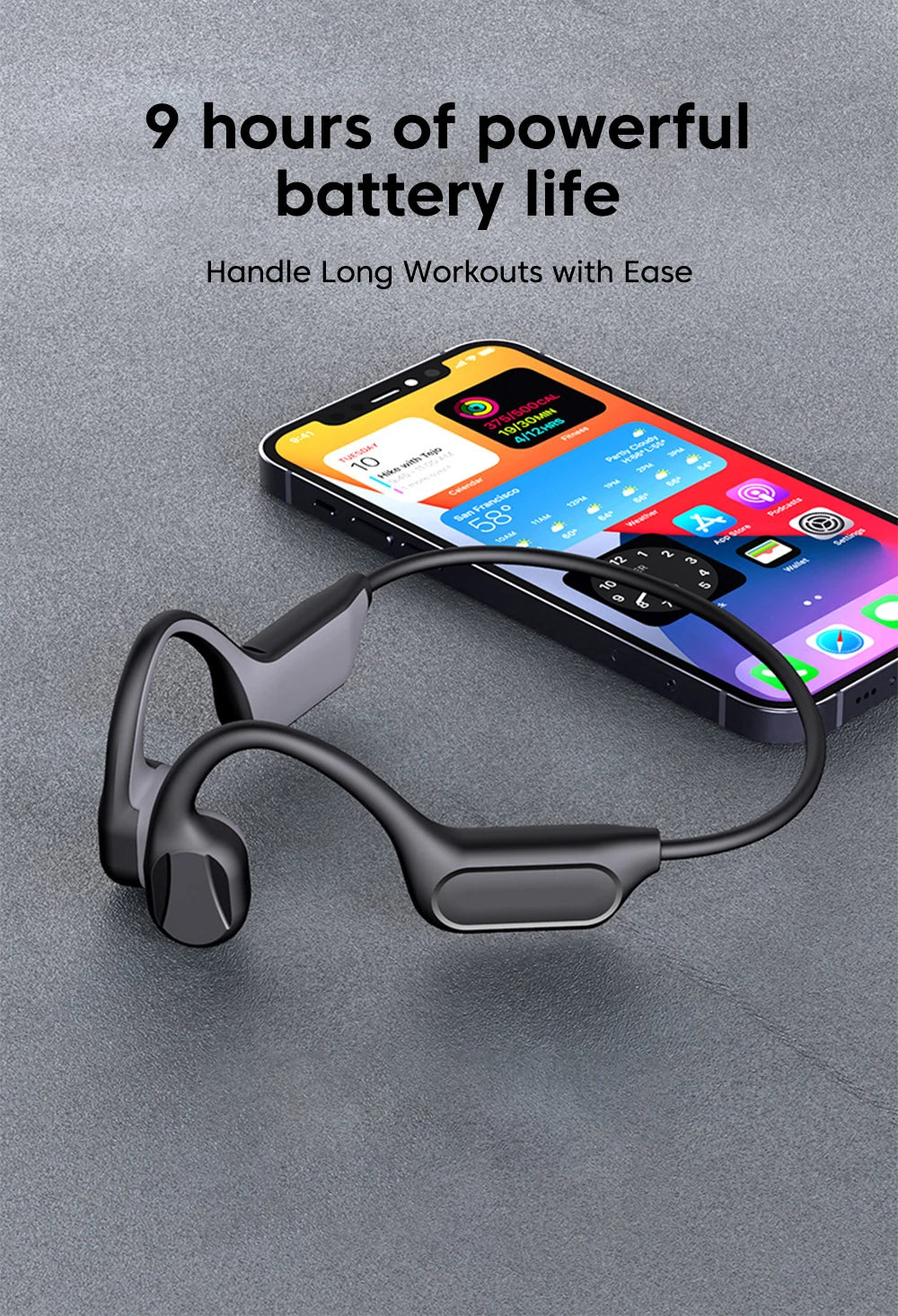 Bone Conduction Earphones Sport Wireless Headphone Bluetooth 6.0 Headset Hands-free with Mic for Running Support For TF Cards