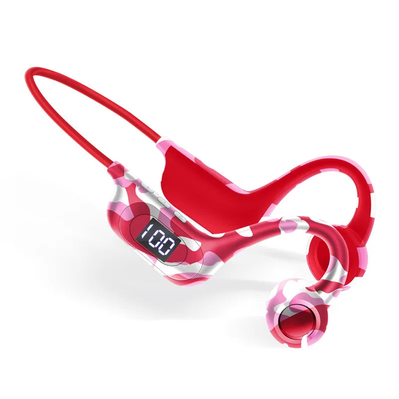 Bone Conduction Headphones Bluetooth Earphones Open Ear Sports Wireless Headset with LED Display TF Card Support Battery Life