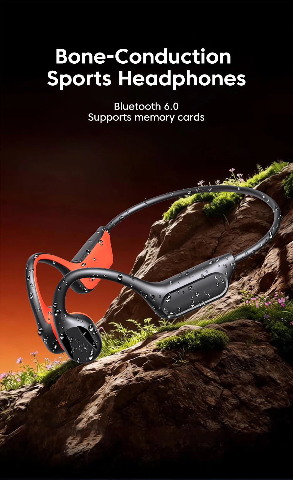 Bone Conduction Earphones Sport Wireless Headphone Bluetooth 6.0 Headset Hands-free with Mic for Running Support For TF Cards