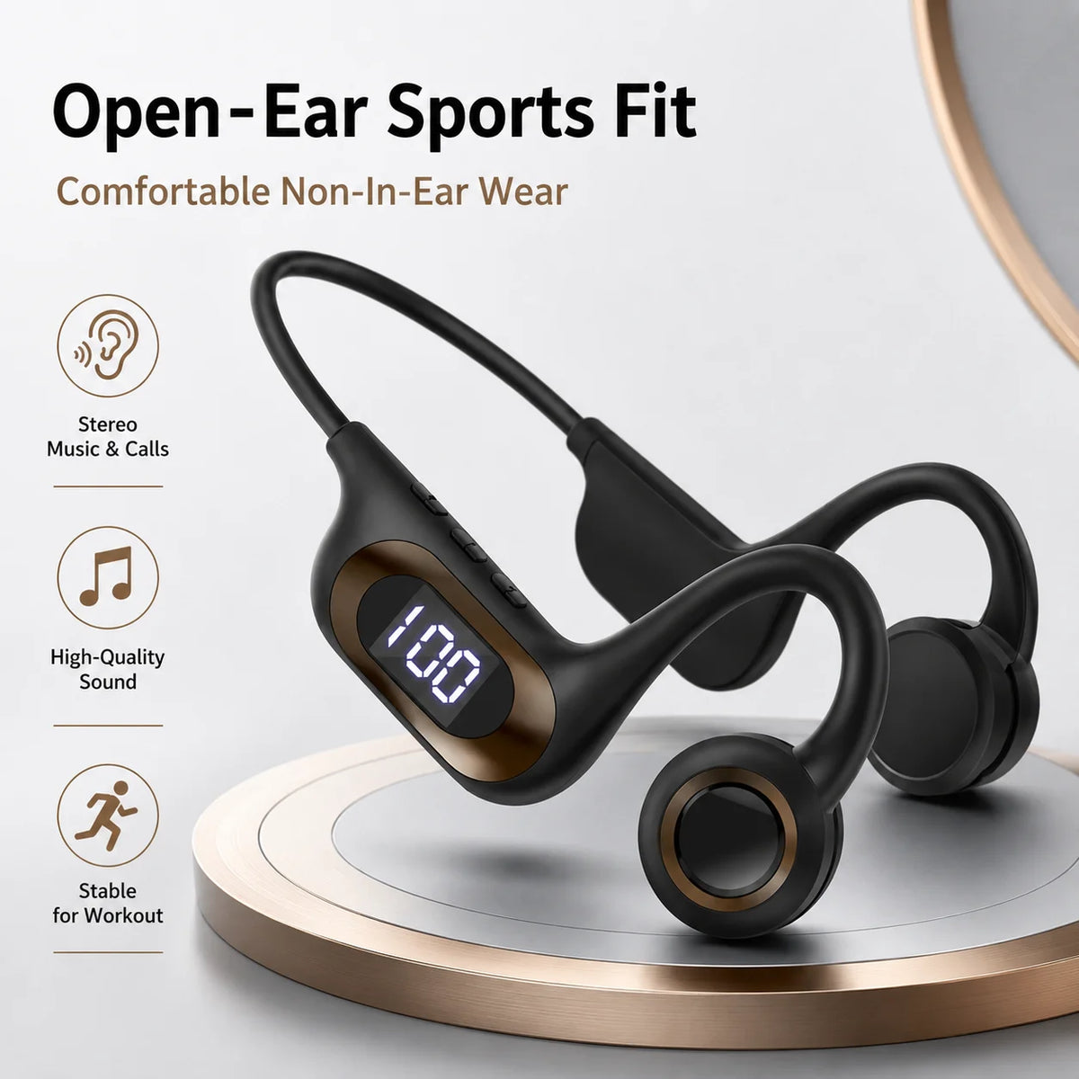 Bone Conduction Headphones Bluetooth Earphones Open Ear Sports Wireless Headset with LED Display TF Card Support Battery Life
