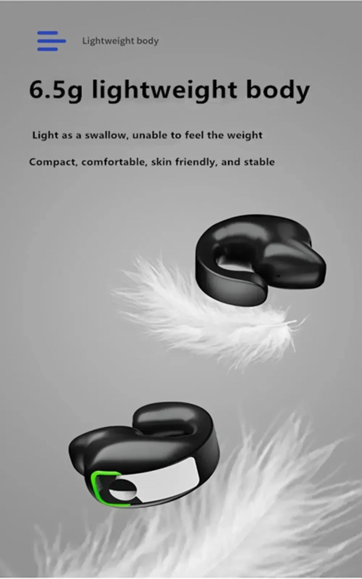 Bluetooth Headset 5.3 Bone Conduction Wireless Ear Clip Headphones IPX5 Waterproof Sport Gaming Earbuds Noise Cancelling