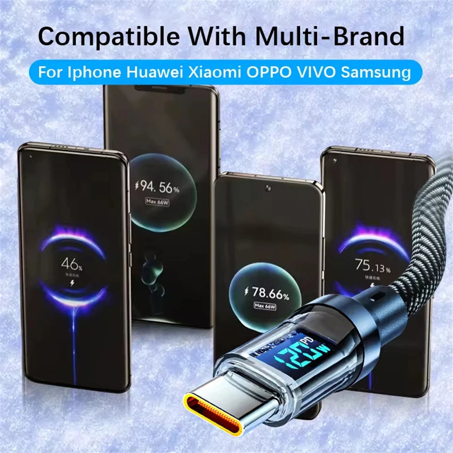 120W Super Fast Charging USB-C Cable with Real-Time Display