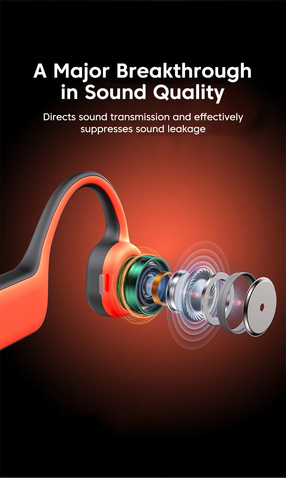 Bone Conduction Earphones Sport Wireless Headphone Bluetooth 6.0 Headset Hands-free with Mic for Running Support For TF Cards