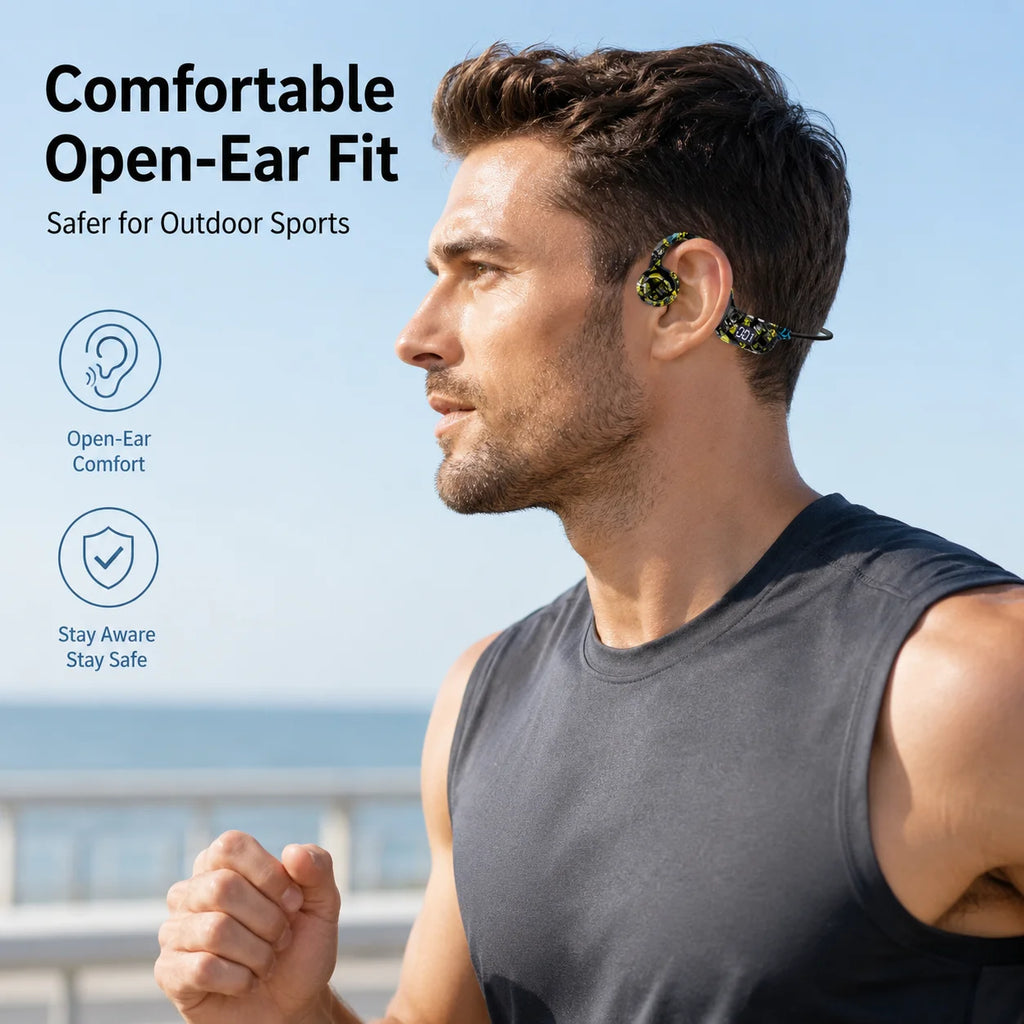 Bone Conduction Headphones Bluetooth Earphones Open Ear Sports Wireless Headset with LED Display TF Card Support Battery Life