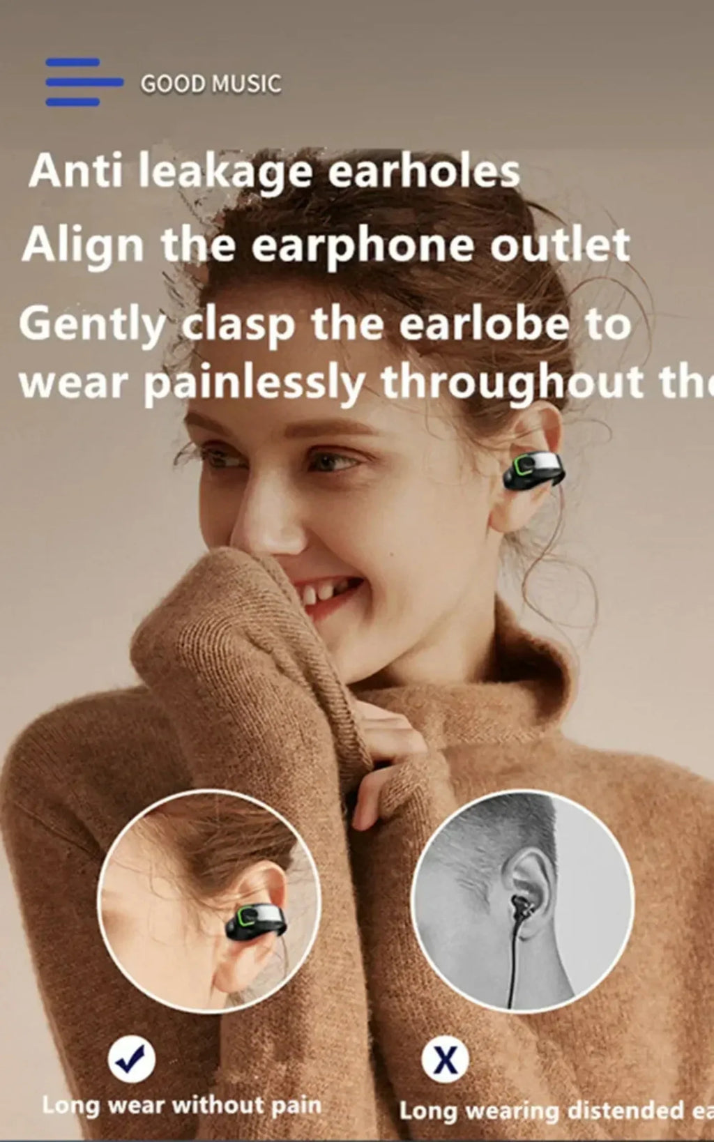 Bluetooth Headset 5.3 Bone Conduction Wireless Ear Clip Headphones IPX5 Waterproof Sport Gaming Earbuds Noise Cancelling