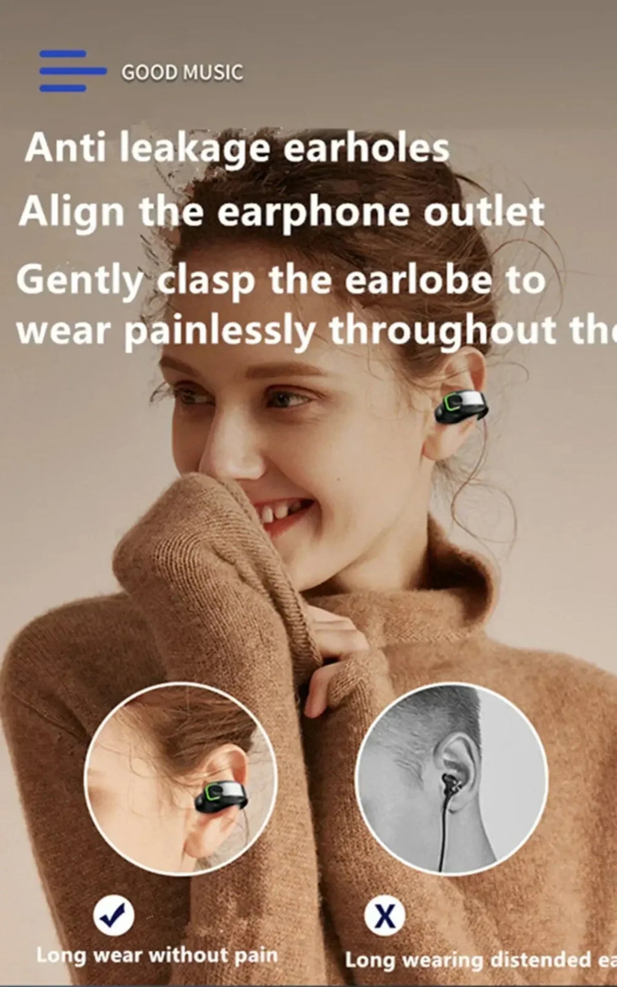 Bluetooth Headset 5.3 Bone Conduction Wireless Ear Clip Headphones IPX5 Waterproof Sport Gaming Earbuds Noise Cancelling